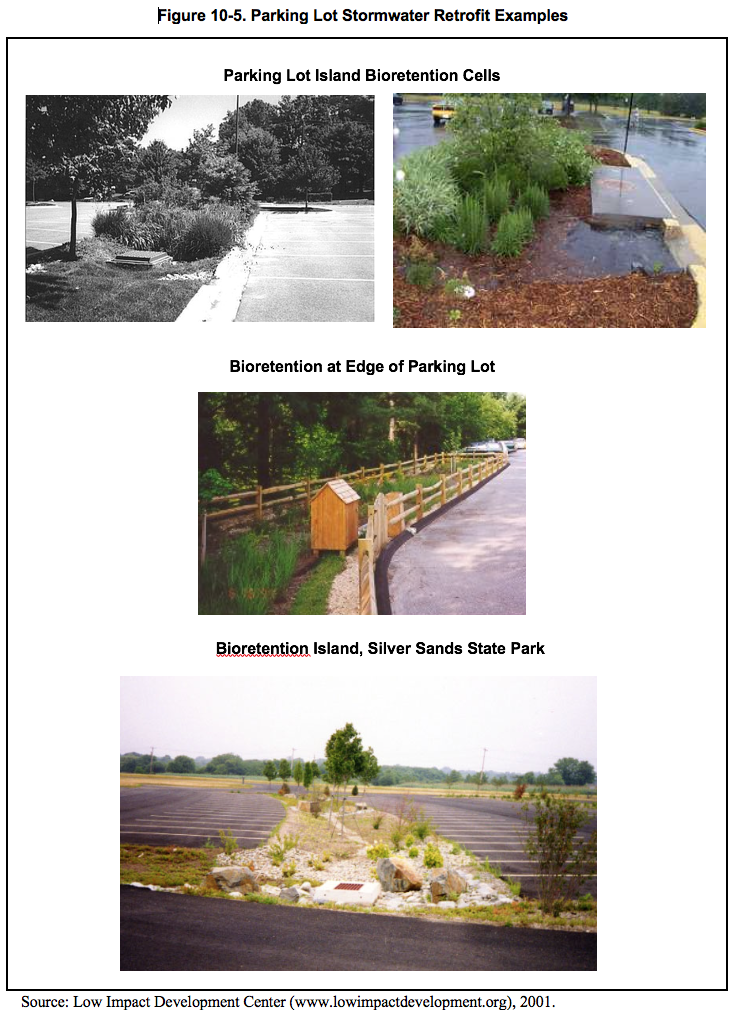 Figure 10.5 Images of parking lot stormwater retrofit examples