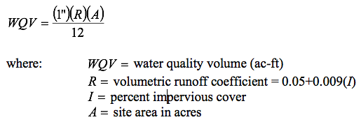 Water Quality Volume is equal to one inch multiplied by the volumetric runoff coefficient multiplied by the site area in acres. All over 12.