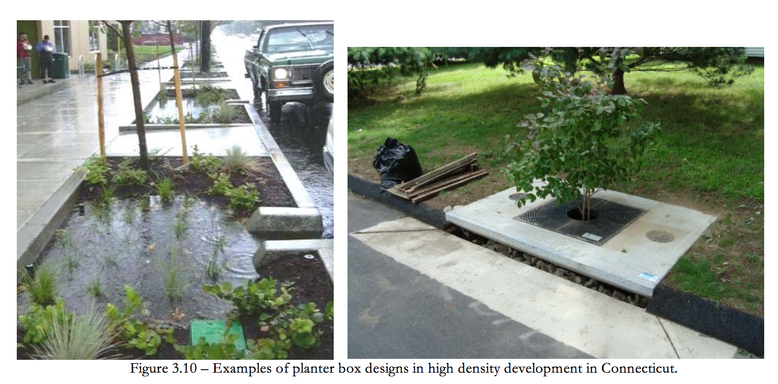 Figure 3-10 Examples of planter box designs in high density development in Connecticut